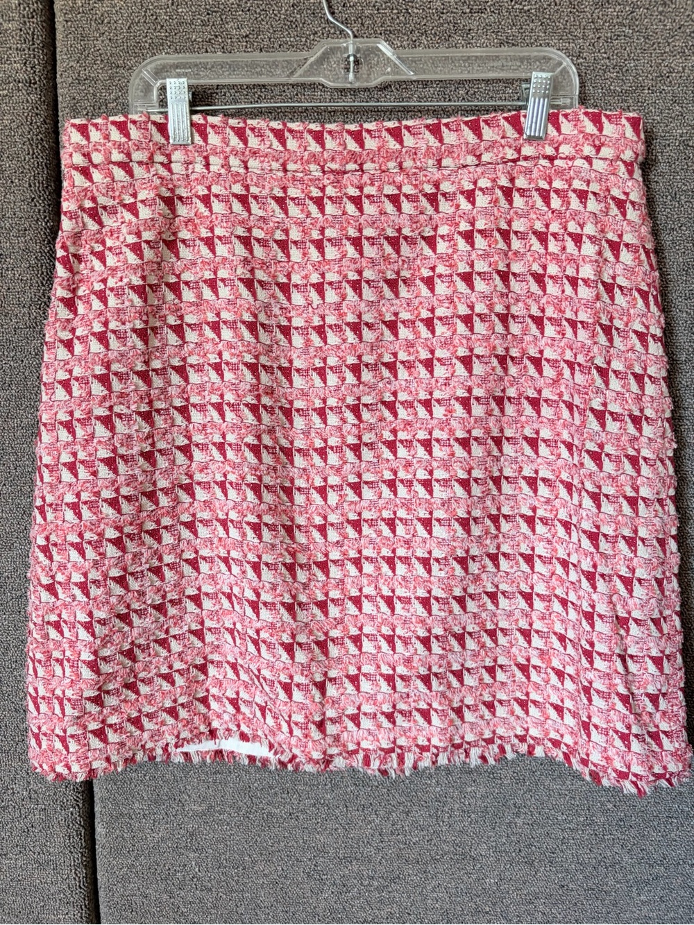 Ann Taylor Size 16 Pink Ivory Textured Tweed Skirt Fringe Metallic Lined